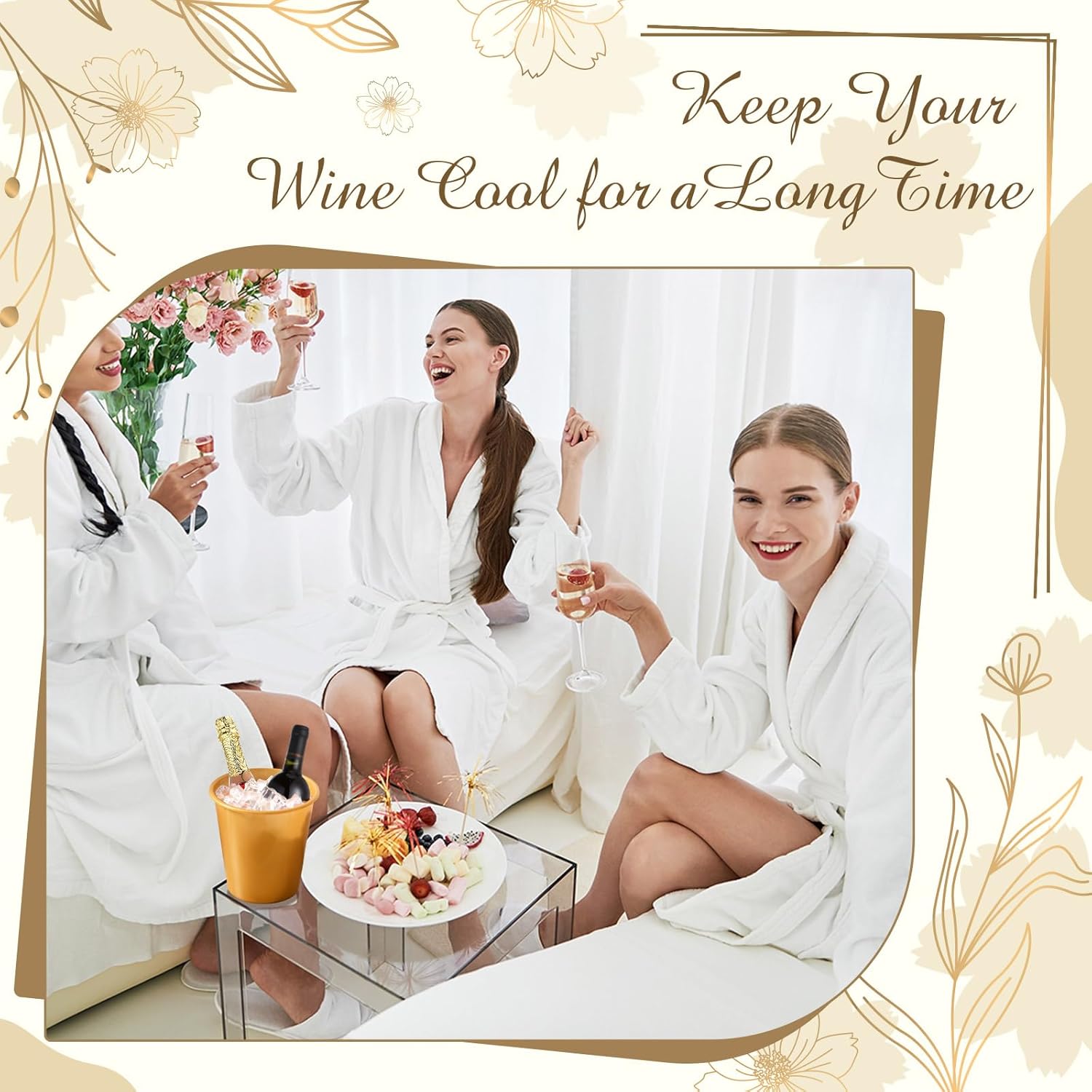 Layhit 48 Pack Plastic Ice Buckets Bulk 3 Liters Wine Bucket for Parties Disposable Champagne Wine Beverage Soda Beer Drink Storage Cooler for Halloween Wedding Party Supplies(Gold)