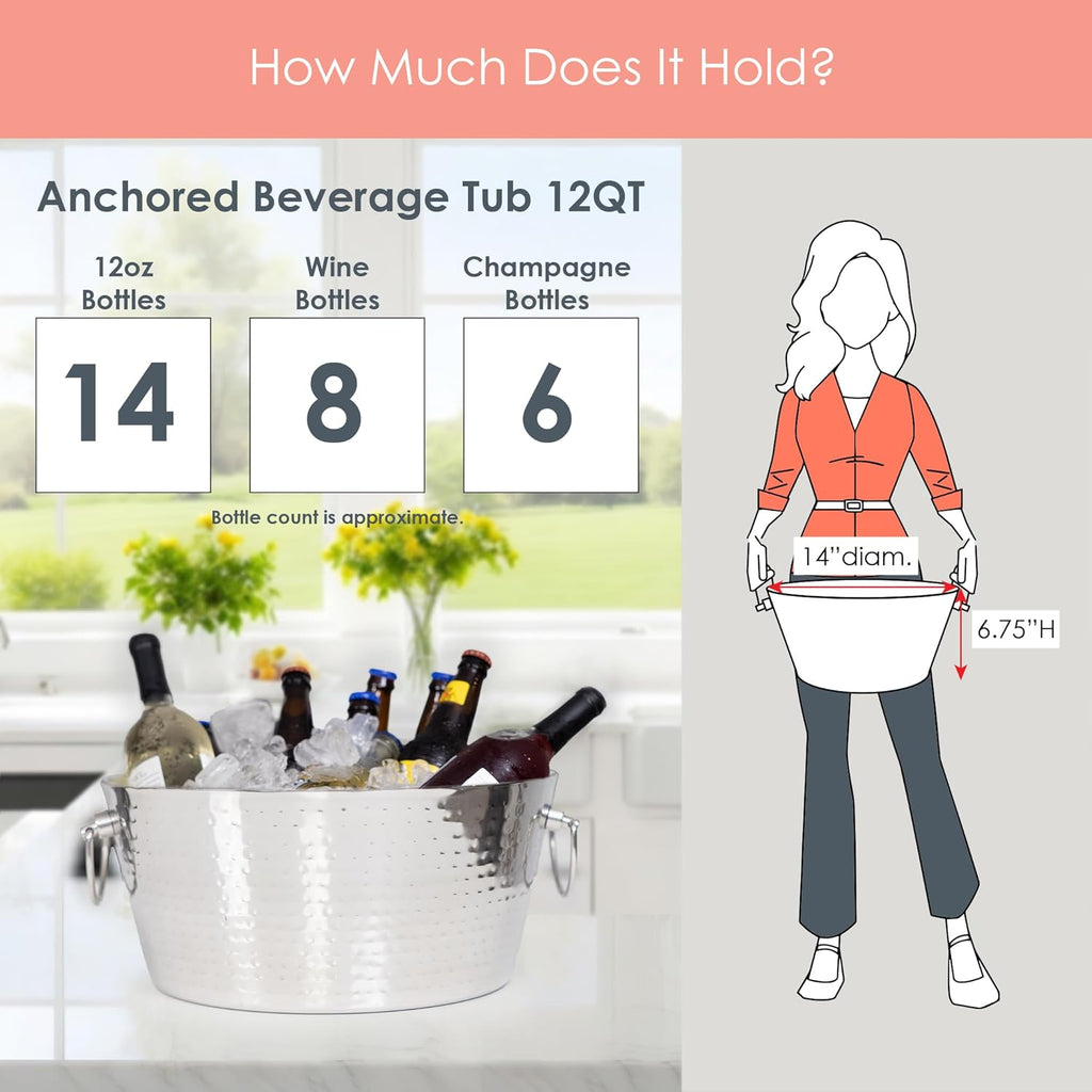 Insulated Stainless Steel Large Ice Bucket with Lid for Parties, Anchored Metal Ice & Beverage , Champagne Bucket for Extended Chill - 12-Quarts