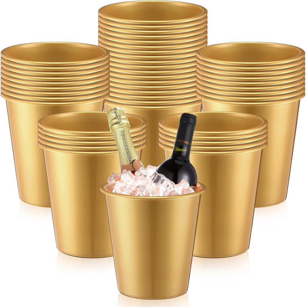 Layhit 48 Pack Plastic Ice Buckets Bulk 3 Liters Wine Bucket for Parties Disposable Champagne Wine Beverage Soda Beer Drink Storage Cooler for Halloween Wedding Party Supplies(Gold)