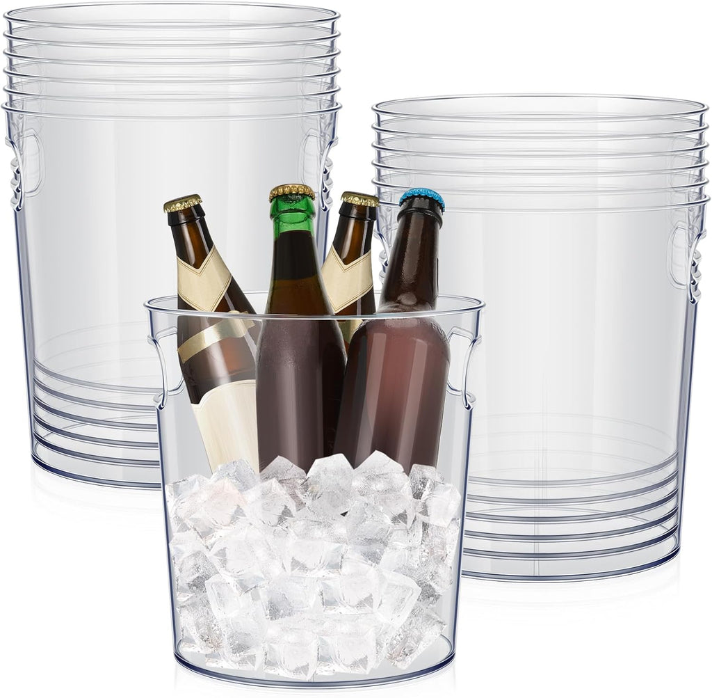 Tessco 12 Pcs Plastic Ice Buckets Clear Large Champagne Wine Cooler Bucket with Handle Portable Drinks Beverage Tubs Chiller Bin for Party Bar Wedding Beer Bottle(4.4L/4.7Quart)