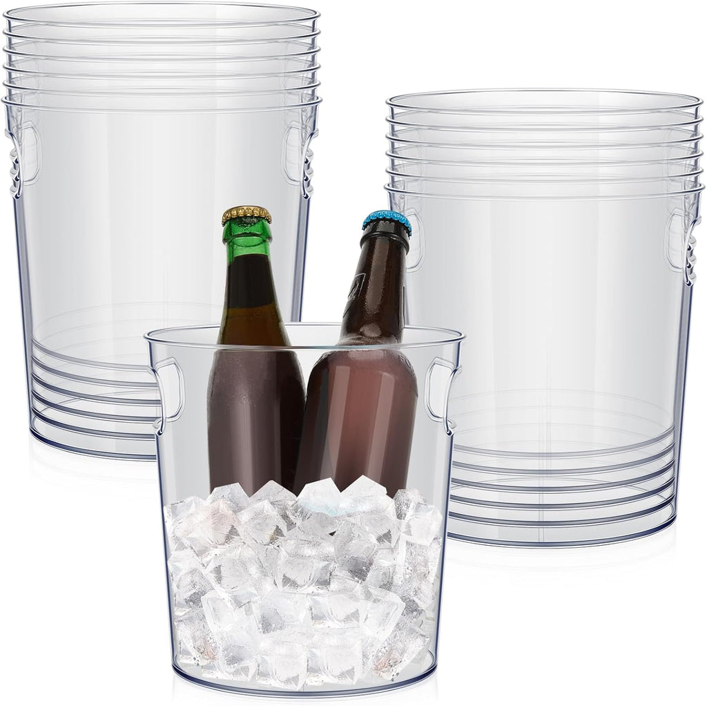 Tessco 12 Pcs Plastic Ice Buckets Clear Large Champagne Wine Cooler Bucket with Handle Portable Drinks Beverage Tubs Chiller Bin for Party Bar Wedding Beer Bottle(4.4L/4.7Quart)
