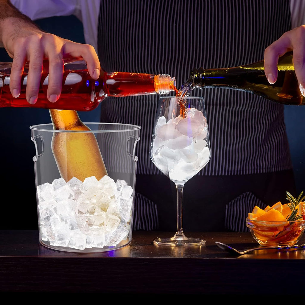 Tessco 12 Pcs Plastic Ice Buckets Clear Large Champagne Wine Cooler Bucket with Handle Portable Drinks Beverage Tubs Chiller Bin for Party Bar Wedding Beer Bottle(4.4L/4.7Quart)