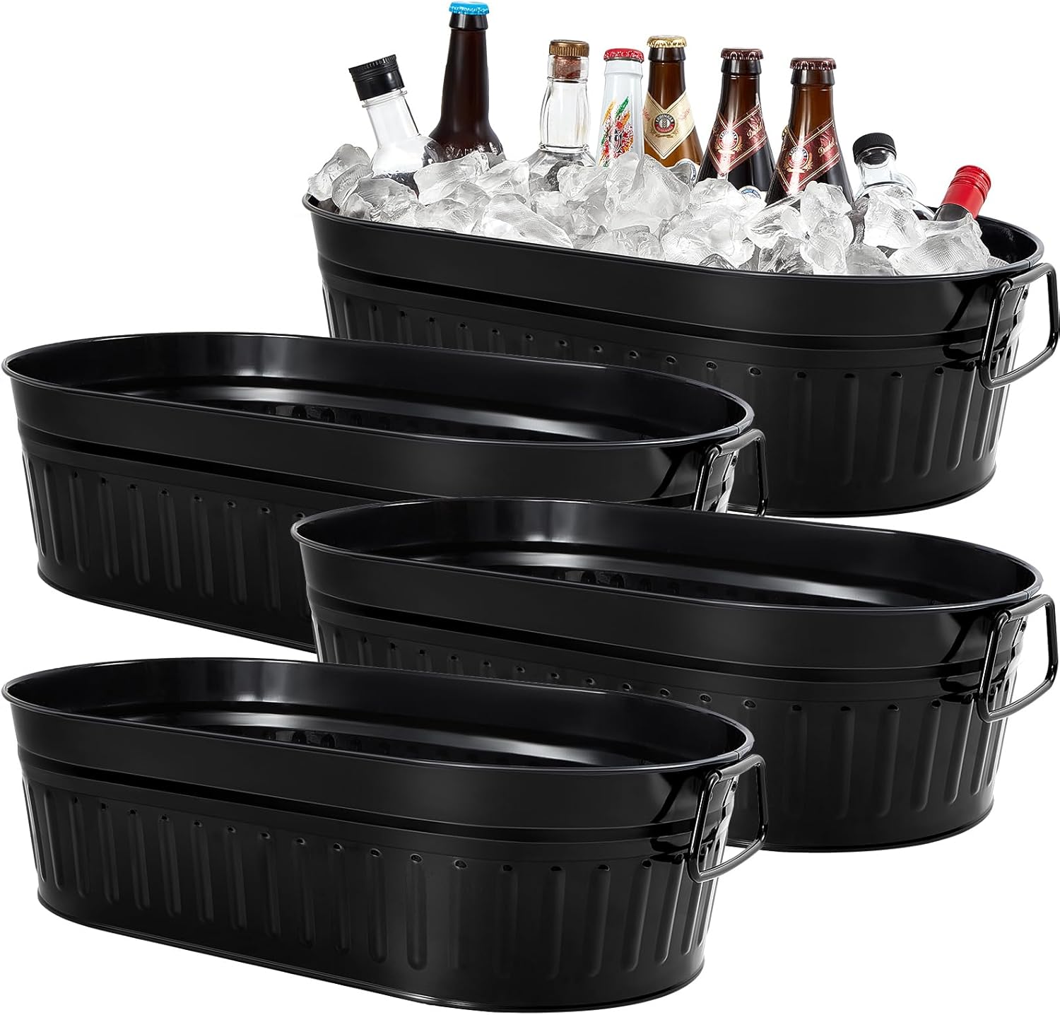 Lallisa 5.3 gallons Galvanized Beverage Tub Galvanized Bucket Metal Ice and Drink Bucket with Handles Tub for Parties Farmhouse Home Pool Bar(White,2 Pcs)