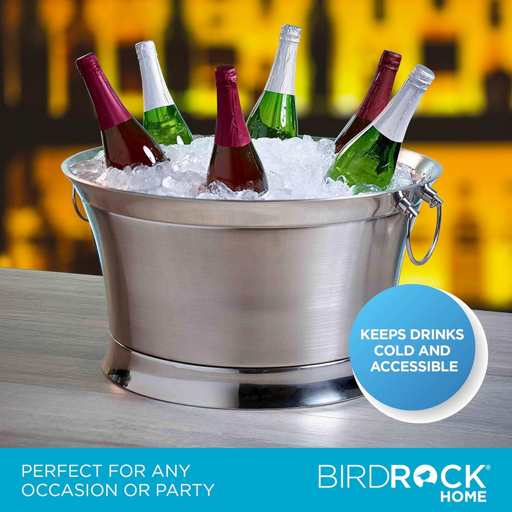 BIRDROCK HOME Double Wall Beverage Tub - Stainless Steel Ice Bucket, Metal Drink Cooler with Handles, for Parties & Events, Decorative Beverage Chiller - Large