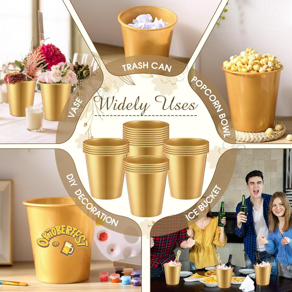 Layhit 48 Pack Plastic Ice Buckets Bulk 3 Liters Wine Bucket for Parties Disposable Champagne Wine Beverage Soda Beer Drink Storage Cooler for Halloween Wedding Party Supplies(Gold)