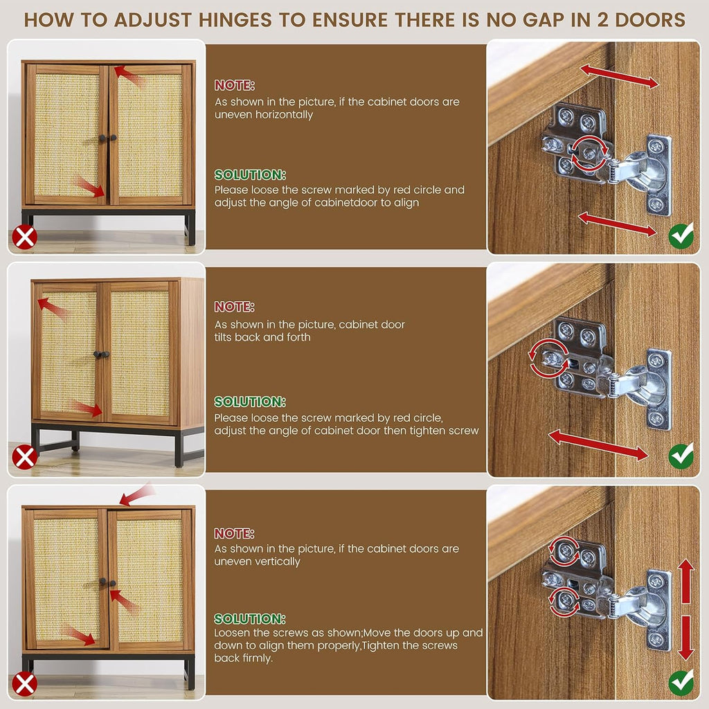 Rattan Sideboard Buffet Cabinet, Walnut Storage Credenza Accent Cabinet with 4 Doors, 59" Large Mid Century Modern Console Table for Kitchen, Living Room and Dining Room