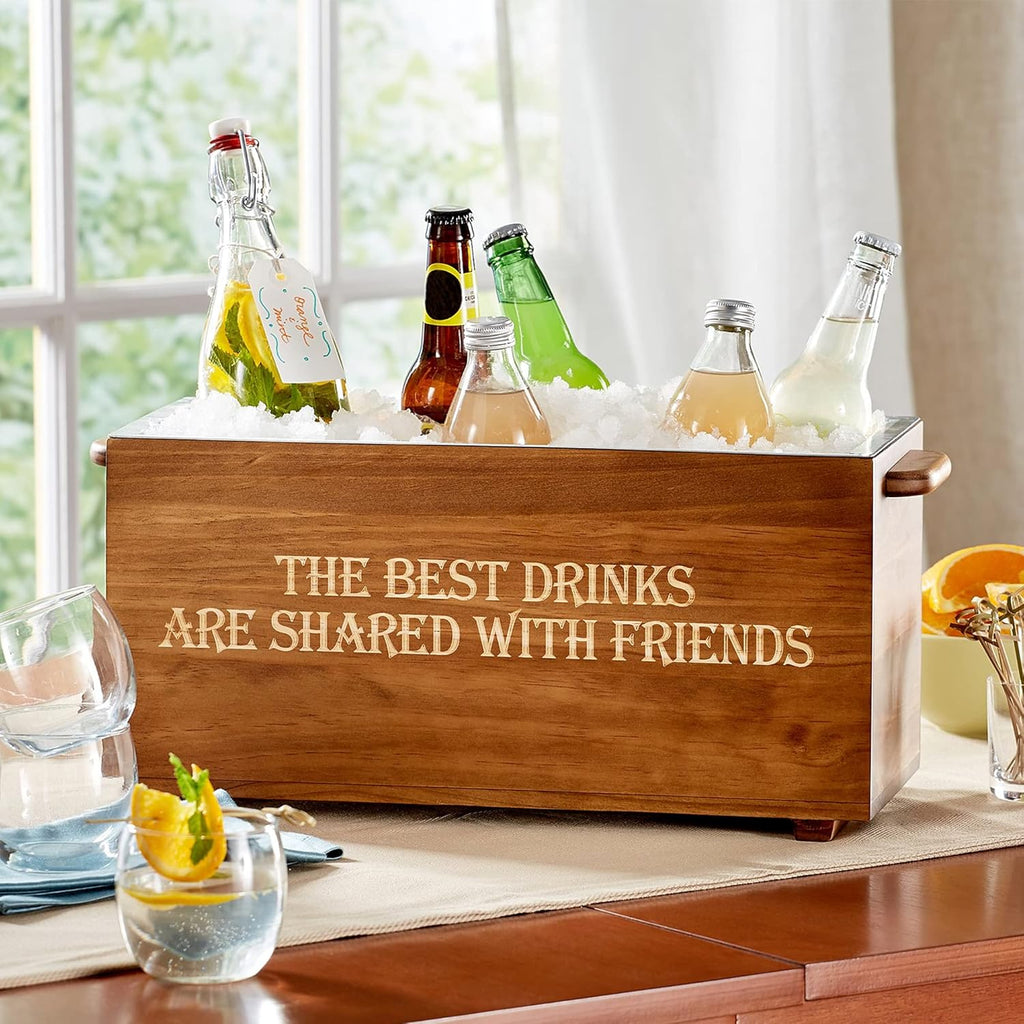 Let's Make Memories Personalized Wood Beverage Chiller - Custom Beverage Tub - For Couples - 7.5"D x 19.5"W x 8.5"H