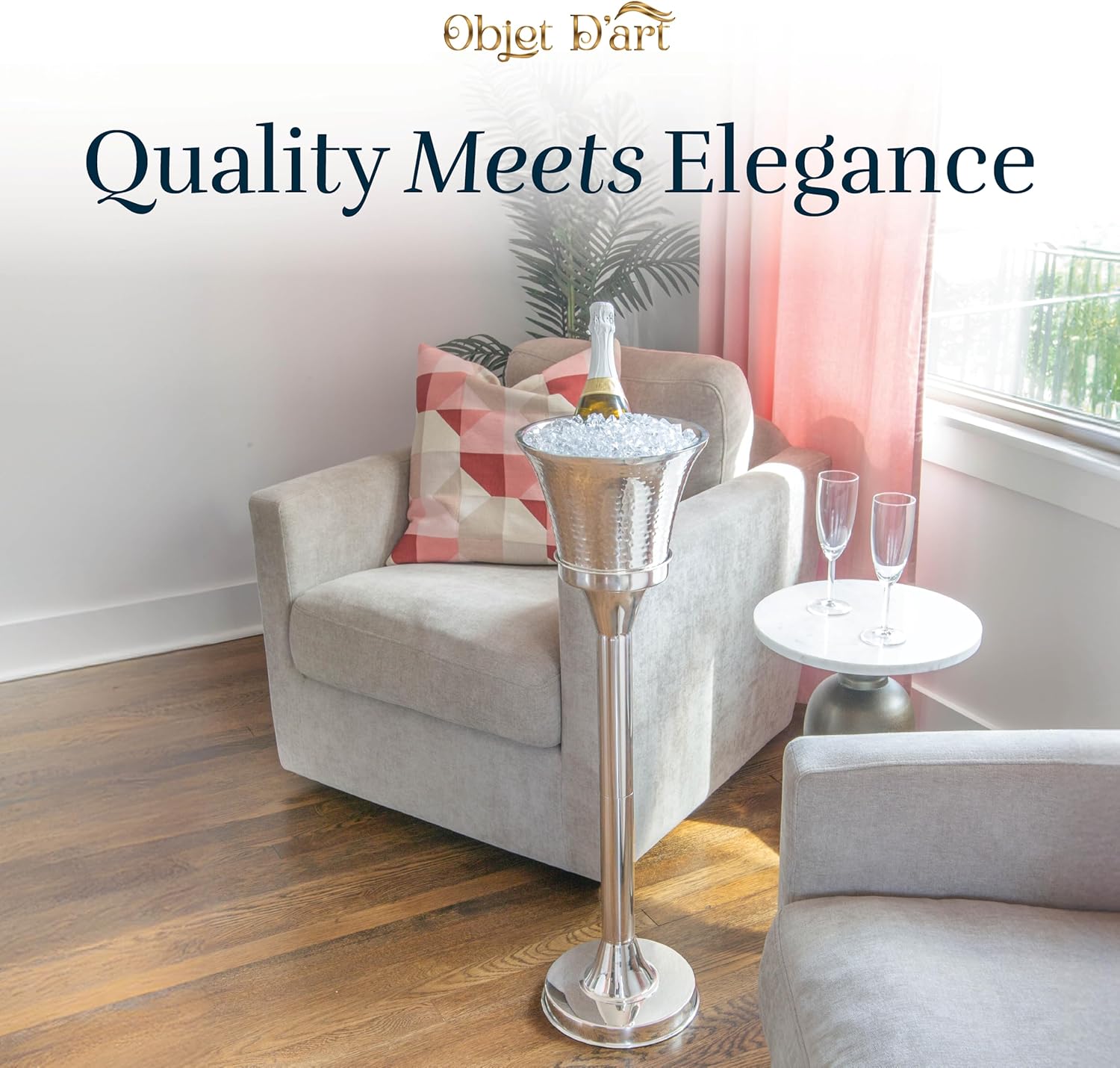 Stainless Steel Drink Stand by Objet D’Art, Elegant Beverage Tub, Double Walled Champagne & Wine Ice Bucket, Adjustable, Polished Finish Ice Bucket