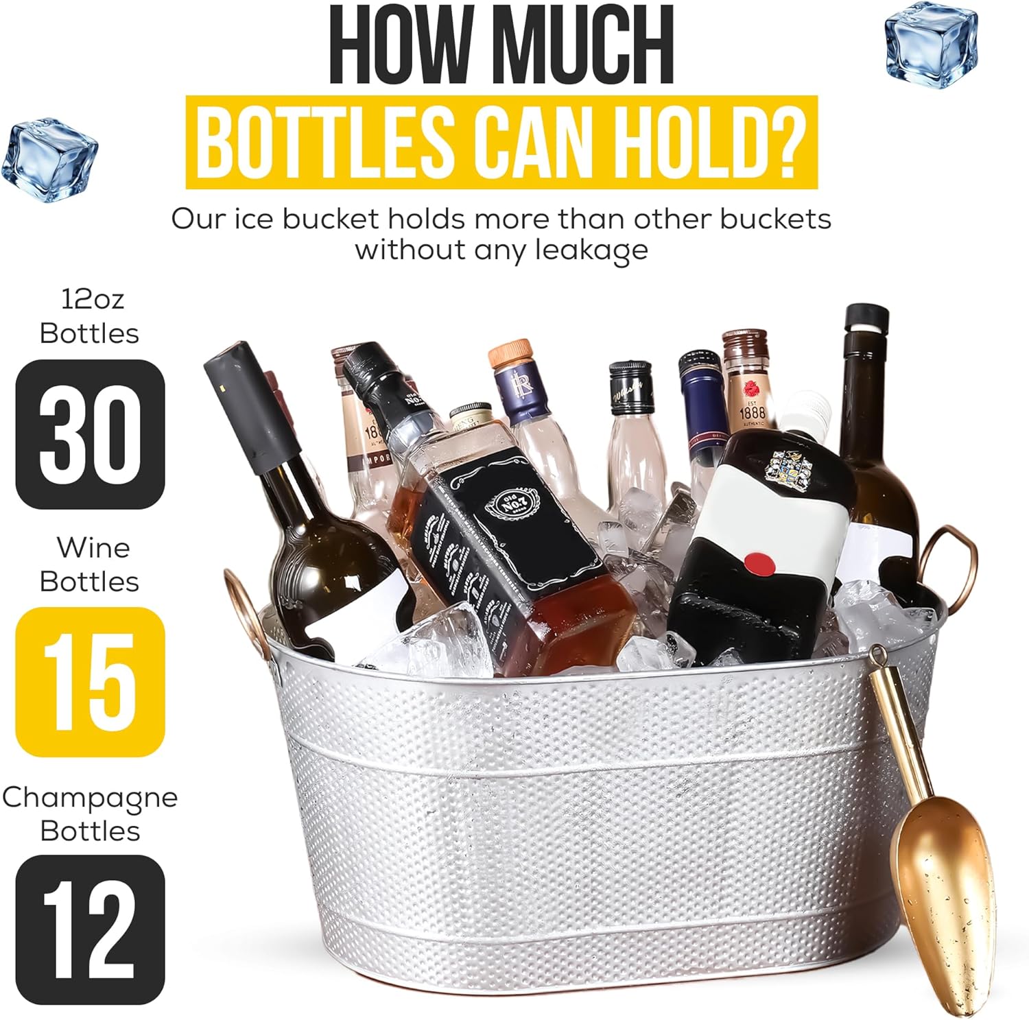 18” Stainless Steel Beverage Tub - 5 Gallon - Gold Handles & Shovel Included - Holds 30 Bottles & Stays Cold for Hours - Use as Wine Bottle Chiller to Beer Bucket Holder - Leak Proof