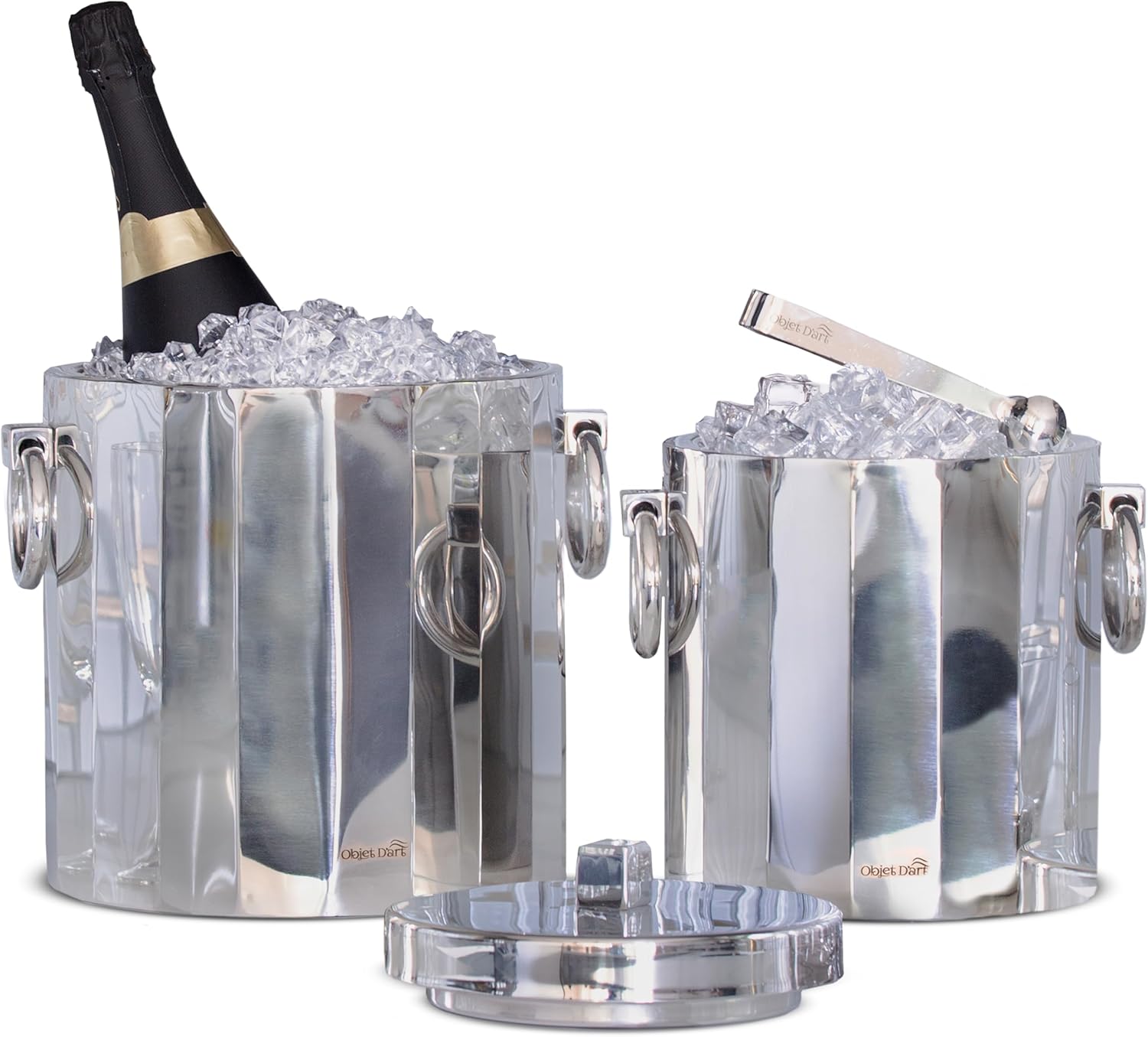 Stainless Steel Drink Stand by Objet D’Art, Elegant Beverage Tub, Double Walled Champagne & Wine Ice Bucket, Adjustable, Polished Finish Ice Bucket