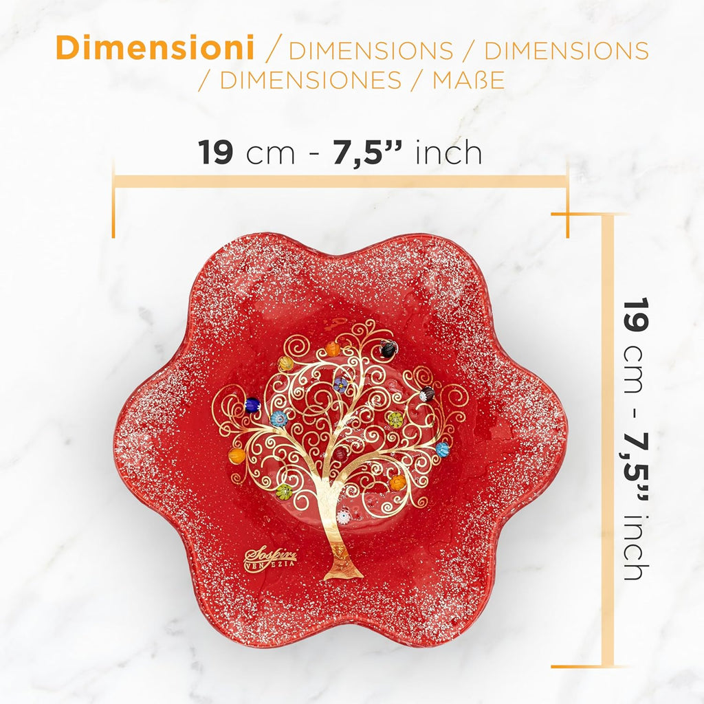 Sospiri Venezia Glass Decorative Plate Murano Glass Decorative Bowl, Gift Decoration Centerpiece Tree of Life, Catchall Bowl Catchall Tray for Entrance Table Console Living Room Dining Table 7,5"x7,5"