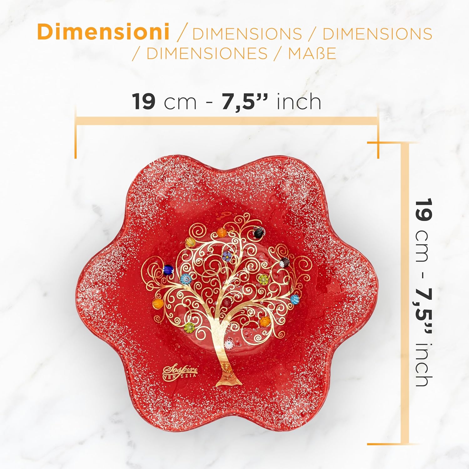 Sospiri Venezia Glass Decorative Plate Murano Glass Decorative Bowl, Gift Decoration Centerpiece Tree of Life, Catchall Bowl Catchall Tray for Entrance Table Console Living Room Dining Table 7,5"x7,5"