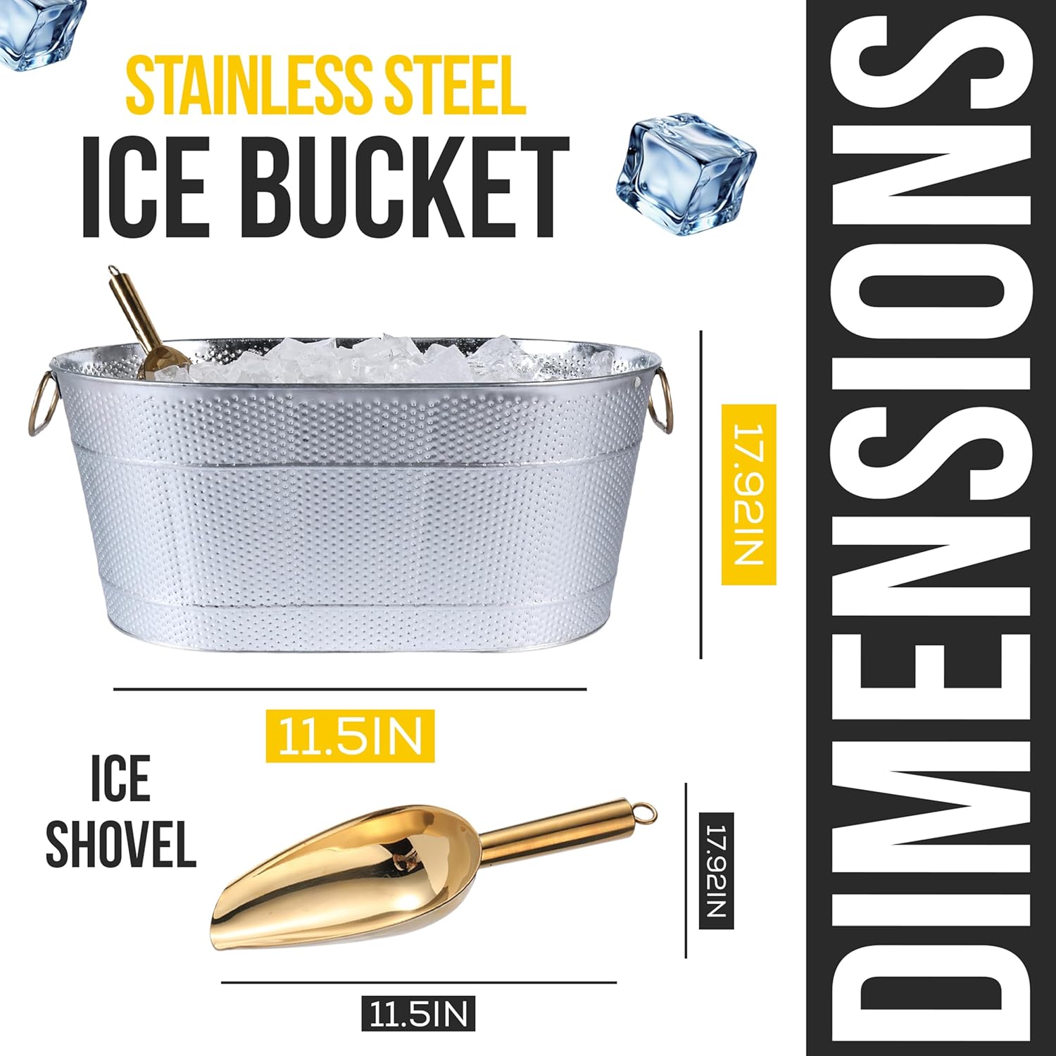 18” Stainless Steel Beverage Tub - 5 Gallon - Gold Handles & Shovel Included - Holds 30 Bottles & Stays Cold for Hours - Use as Wine Bottle Chiller to Beer Bucket Holder - Leak Proof