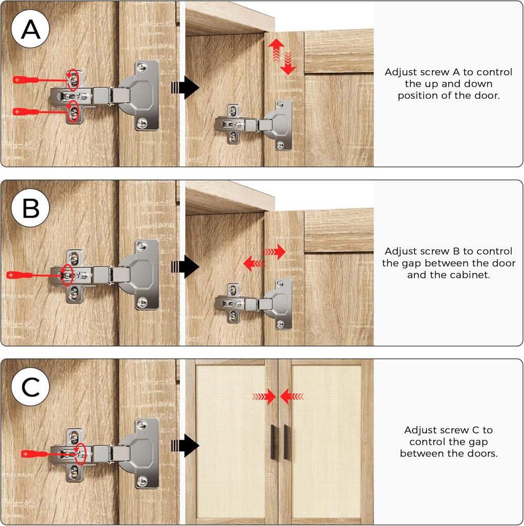 JASIWAY Sideboard - Kitchen Buffet Cabinet with Rattan Decorated Doors, Accent Cabinets with Doors, Coffee Bar Cabinets Rattan Sideboard Buffet Cabinet with Storage (Natural with 4 Doors)