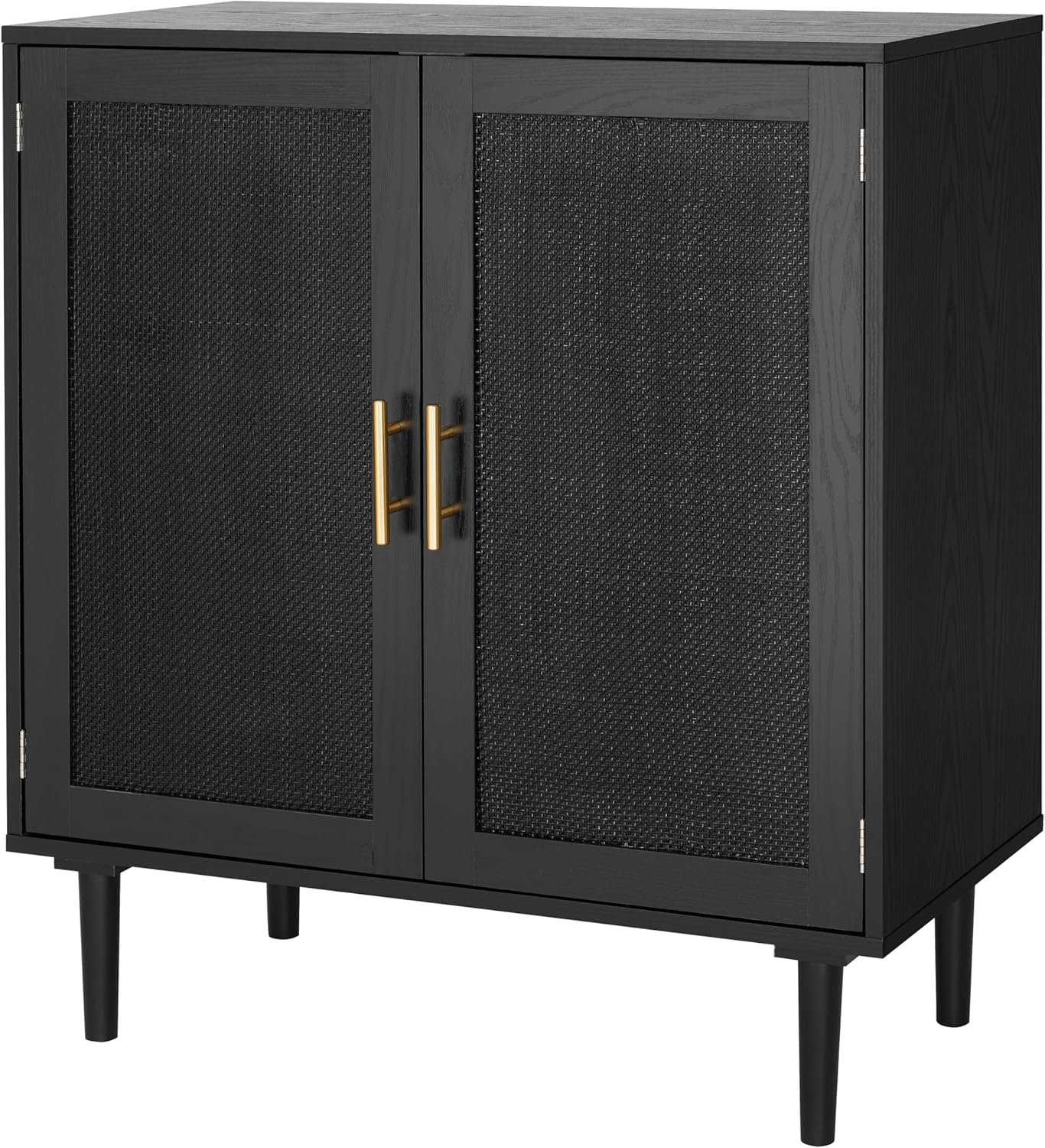Finnhomy 4 Door Sideboard Buffet Cabinet, Kitchen Storage Cabinet with Rattan Decorated Doors, Cupboard Console Table, Boho Accent Liquor Cabinet for Home Bar, 62.3X 15.7X 34.6 Inches, Natural
