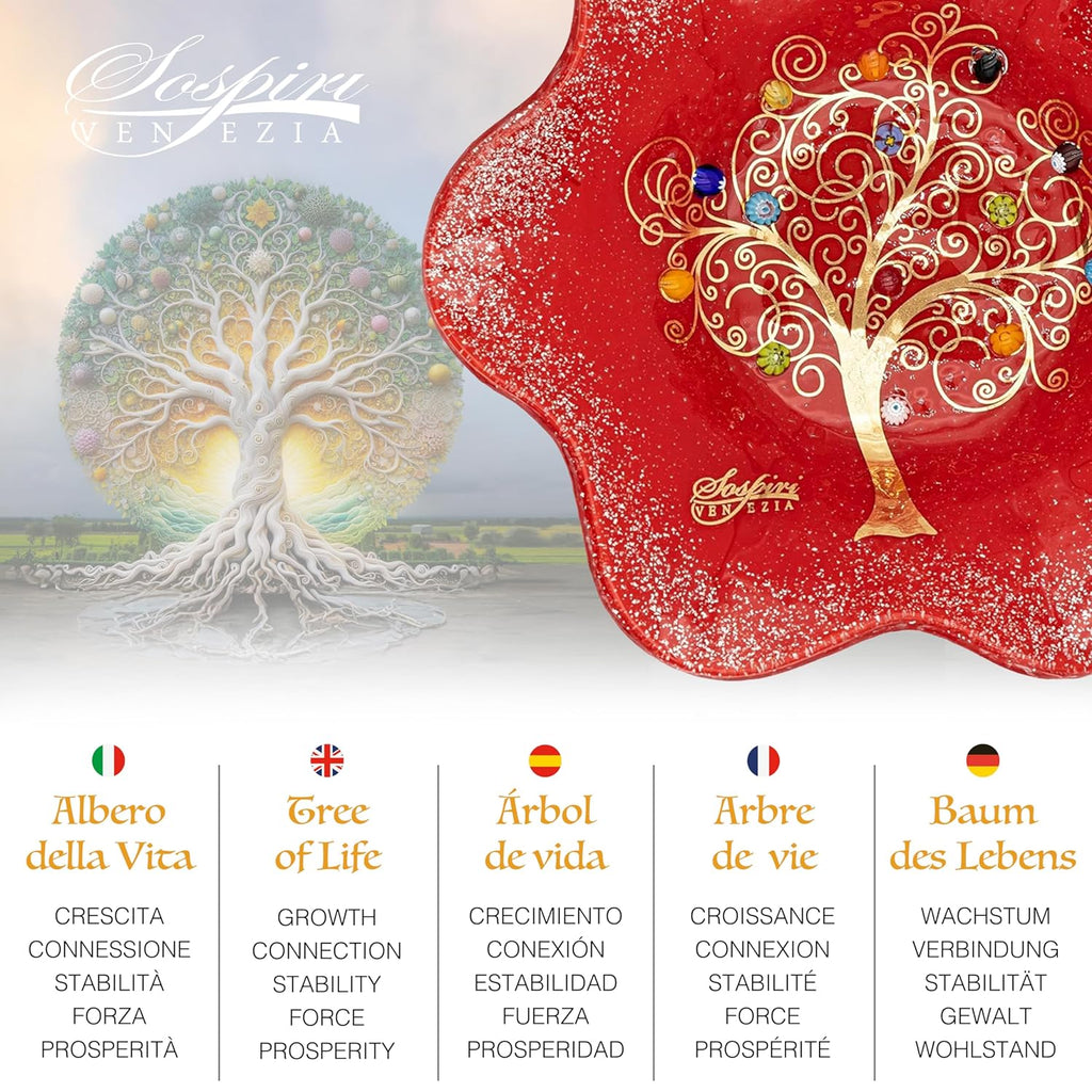 Sospiri Venezia Glass Decorative Plate Murano Glass Decorative Bowl, Gift Decoration Centerpiece Tree of Life, Catchall Bowl Catchall Tray for Entrance Table Console Living Room Dining Table 7,5"x7,5"
