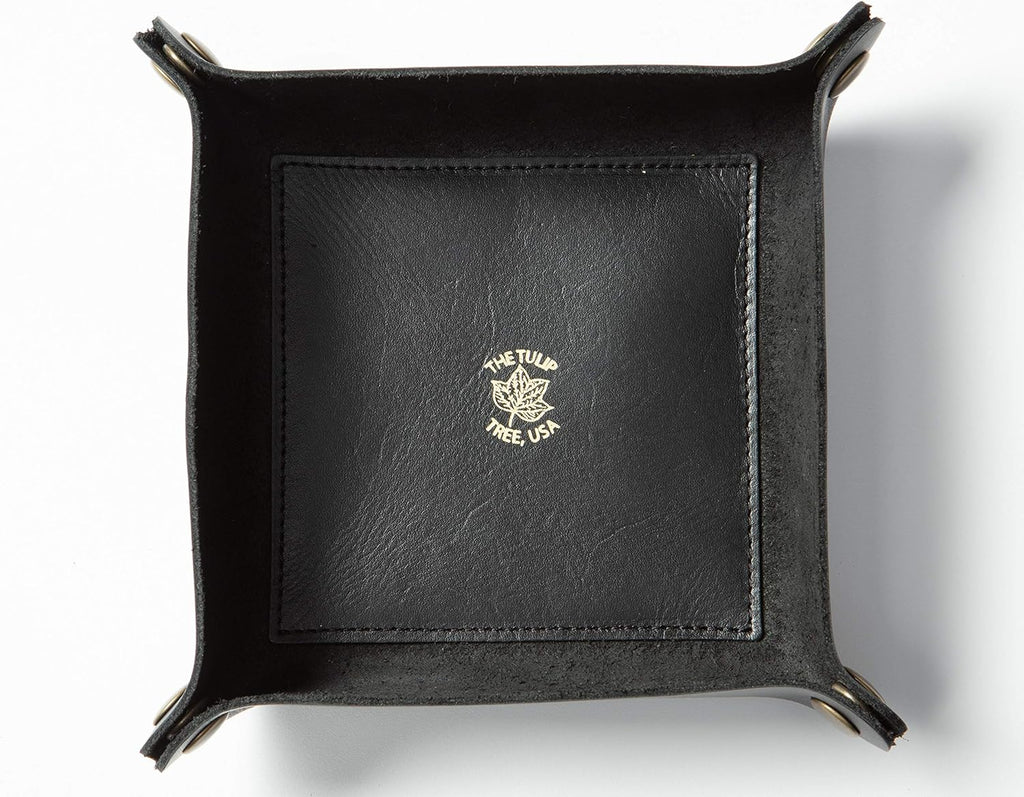 USA Made Premium Leather Valet Tray, Folds Flat! Little Buddy Dice Rolling Basket and Organizer With Brass Snaps - Reinforced Felt Bottom - For Keys, Jewelry, Coin, EDC, Watch Storage Caddy - Chestnut