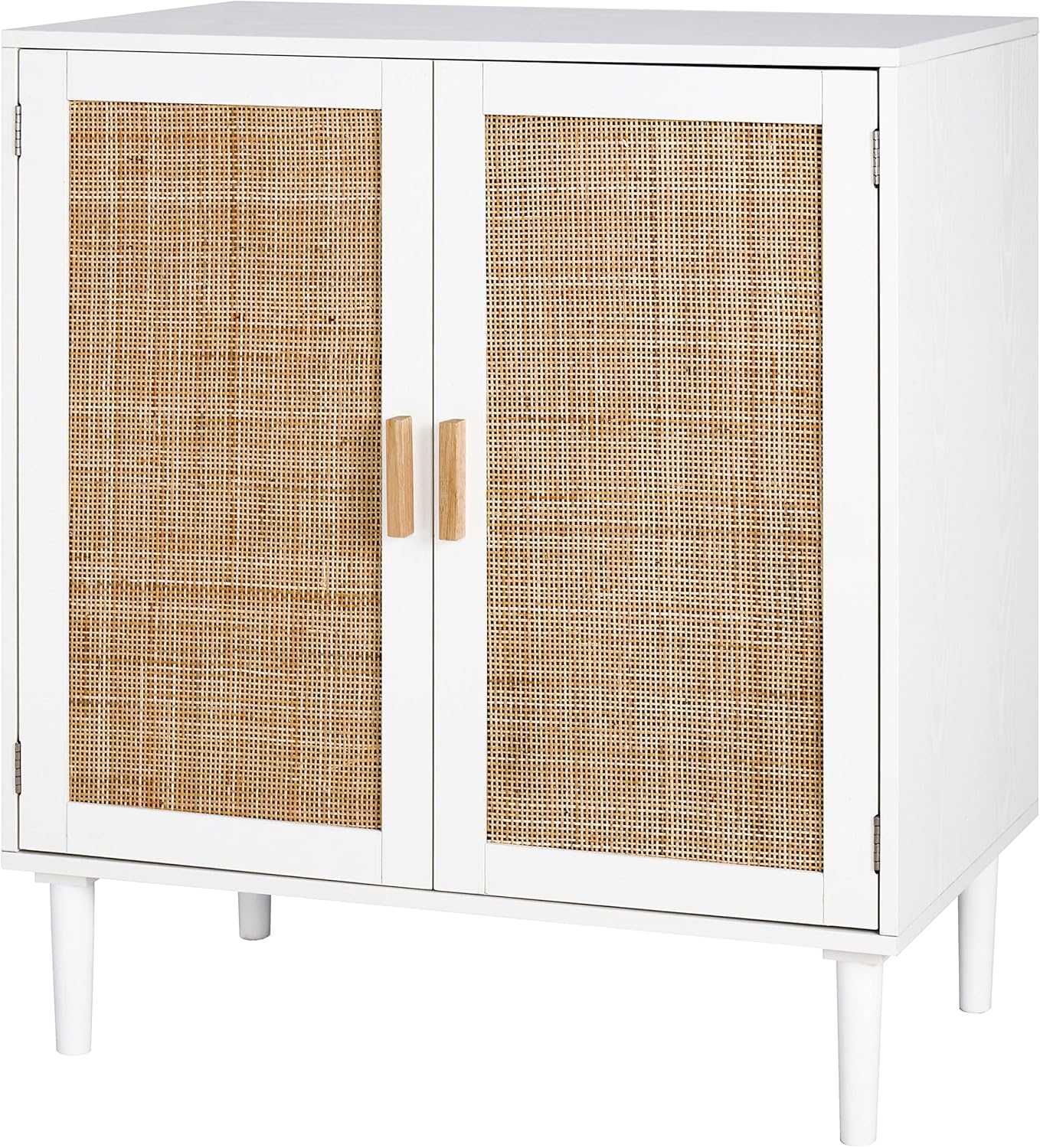 Finnhomy 4 Door Sideboard Buffet Cabinet, Kitchen Storage Cabinet with Rattan Decorated Doors, Cupboard Console Table, Boho Accent Liquor Cabinet for Home Bar, 62.3X 15.7X 34.6 Inches, Natural