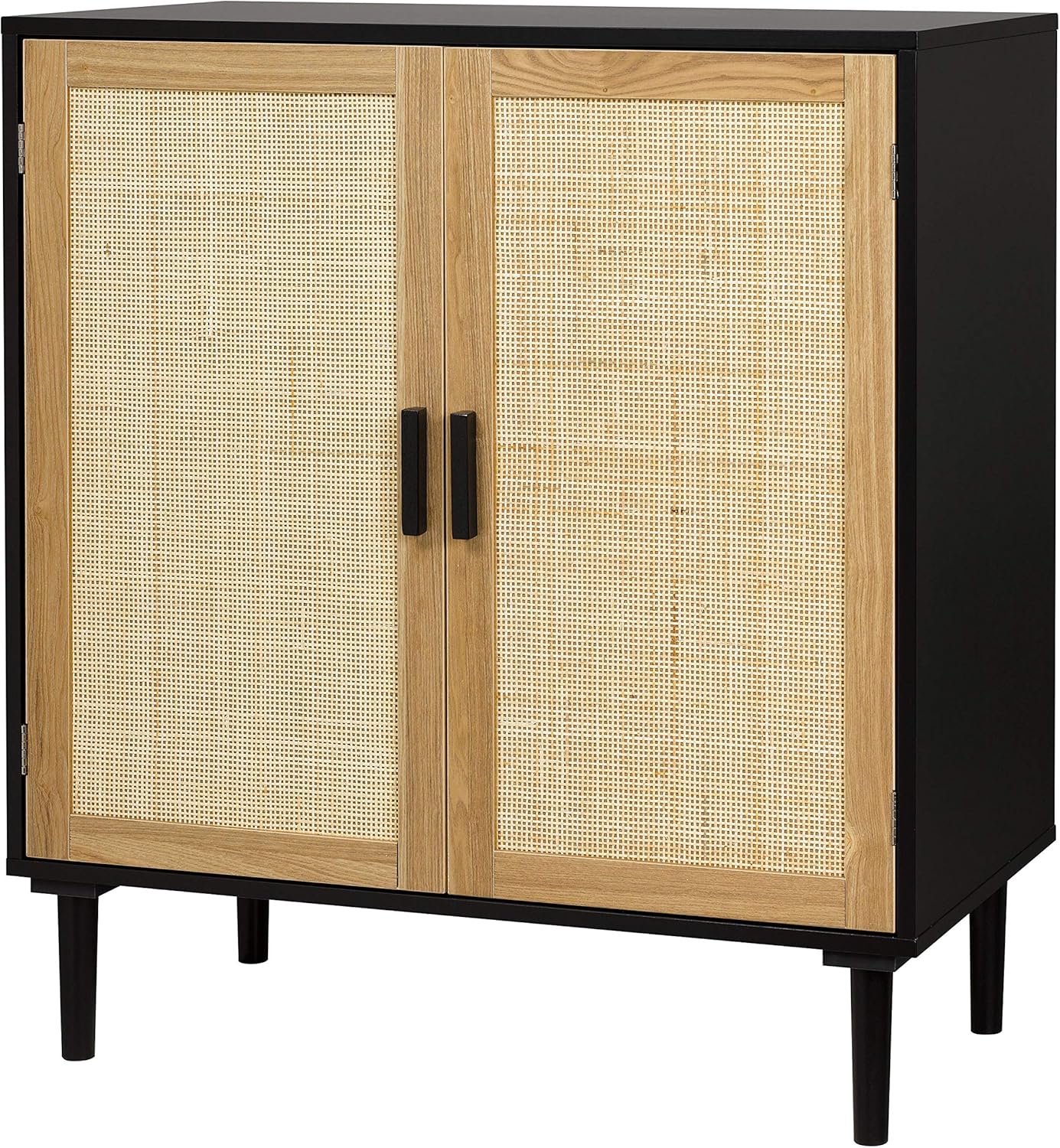 Finnhomy 4 Door Sideboard Buffet Cabinet, Kitchen Storage Cabinet with Rattan Decorated Doors, Cupboard Console Table, Boho Accent Liquor Cabinet for Home Bar, 62.3X 15.7X 34.6 Inches, Natural