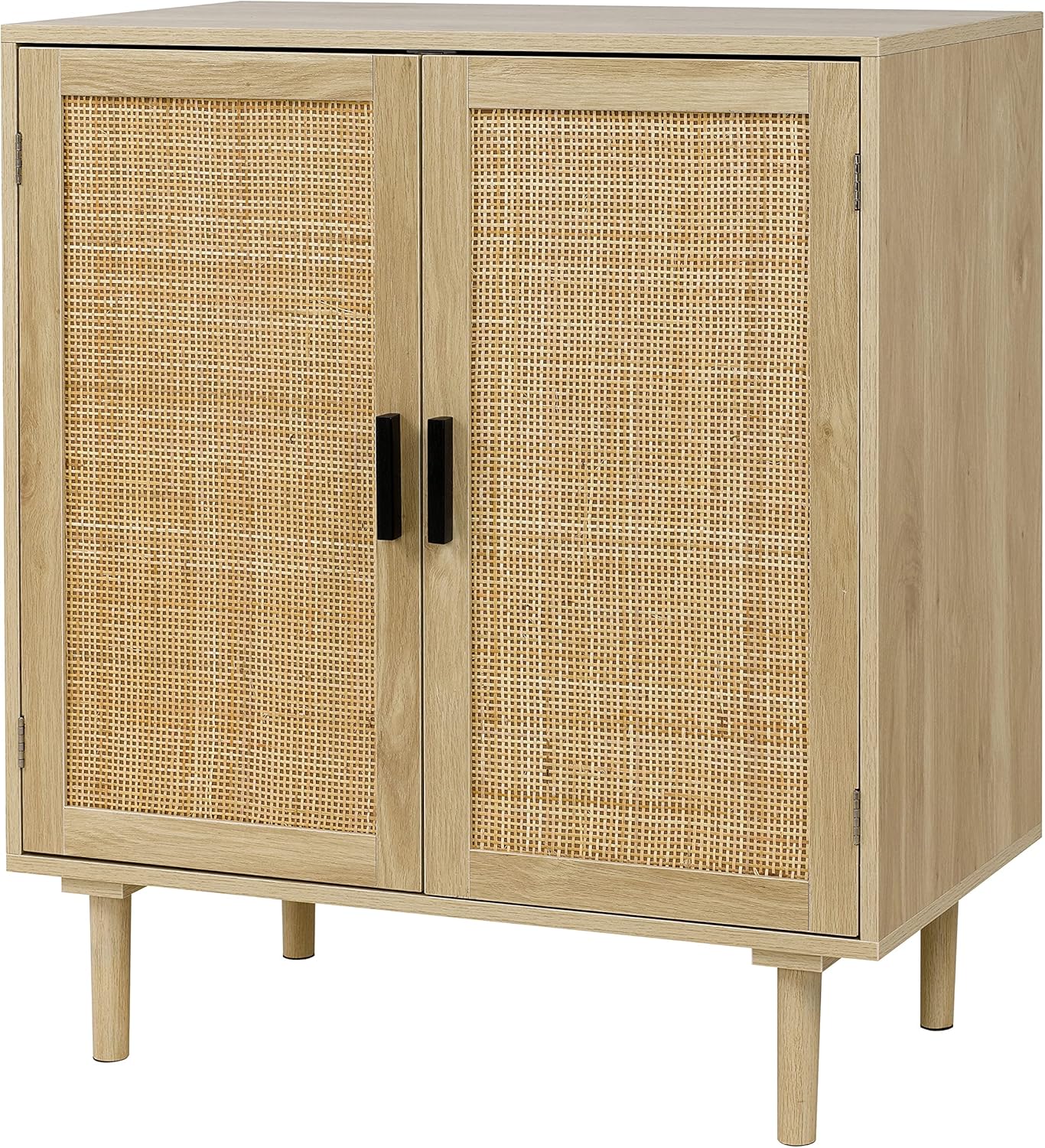 Finnhomy 4 Door Sideboard Buffet Cabinet, Kitchen Storage Cabinet with Rattan Decorated Doors, Cupboard Console Table, Boho Accent Liquor Cabinet for Home Bar, 62.3X 15.7X 34.6 Inches, Natural